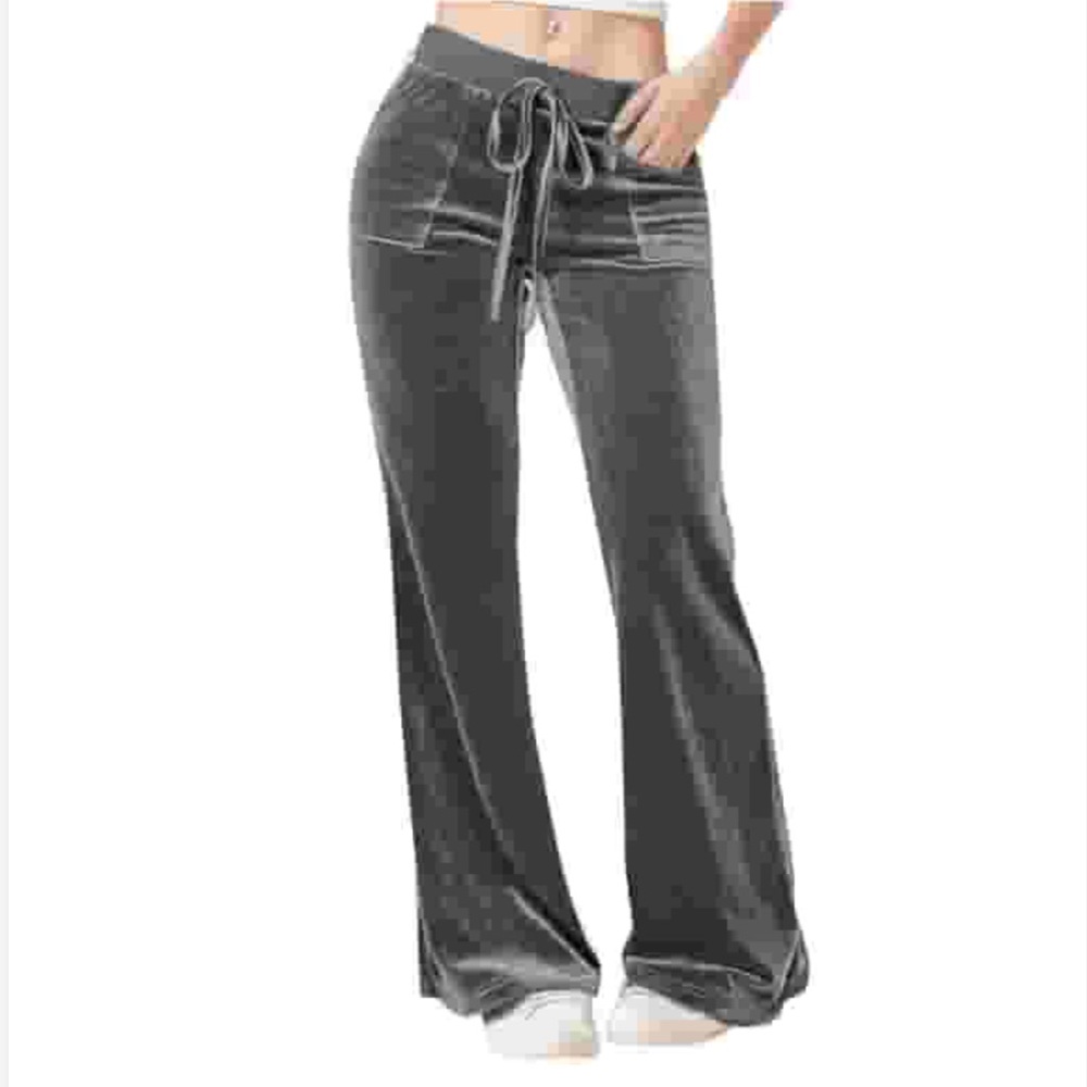 Fila Sport Wide Leg Flare Velour Drawstring Sweatpants Y2K Grey Women's Size L